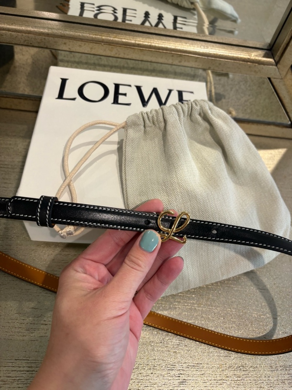 Loewe Black Skinny Leather Belt Gold L Collection SS 23 Size 75 Small - Picture 3 of 16